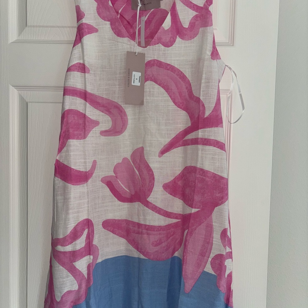 Strapless Pink and Blue Floral Dress
